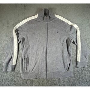 Polo Ralph Lauren Men XXL Gray Full Zip Track Jacket White Stripe Fleece